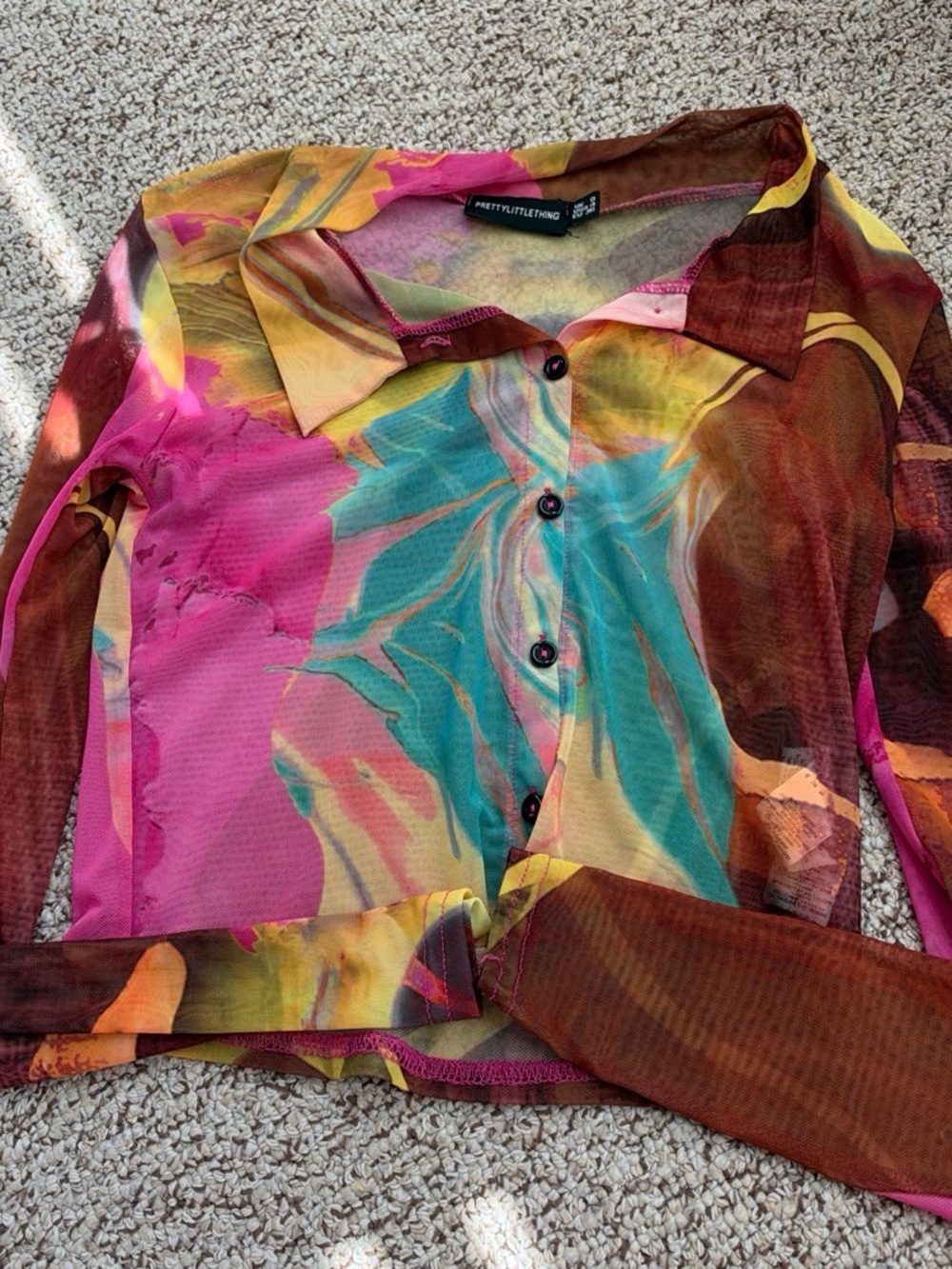 PrettyLittleThing Multi-Color Sheer Abstract Button-Down Top